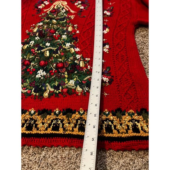 VTG  Casual Corner Annex Heavily Embroidered Christmas Tree Sweater Red L - Picture 5 of 7
